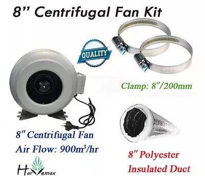 8  Inline Centrifugal Exhaust Fan Polyester Insulated Duct Tent Ventilation Kit • $195