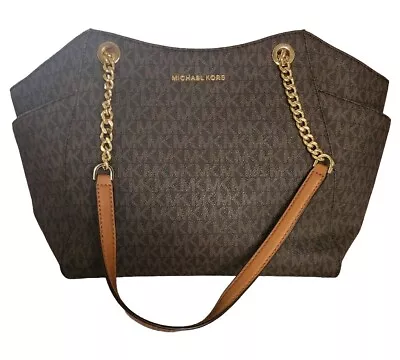 Michael Kors Jet Set Chain Brown MK Signature Large Shoulder Tote Bag • $49