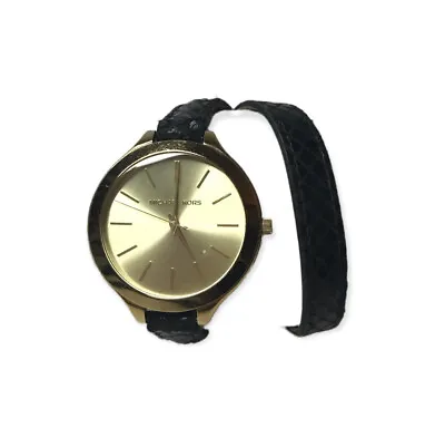 Michael Kors Women’s Watch Gold Dial Black Leather Straps MK-2315 READ • $25