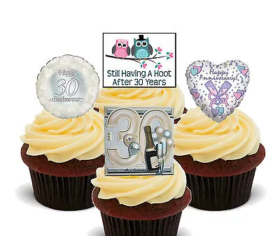 30th Anniversary Edible Cupcake Toppers Stand-up Cake Decorations Pearl Wedding • $3.72