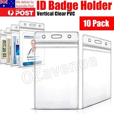 10x Clear Plastic ID CARD HOLDER POUCH PVC Lanyard Work BADGE Zip Lock Quantity • $4.39