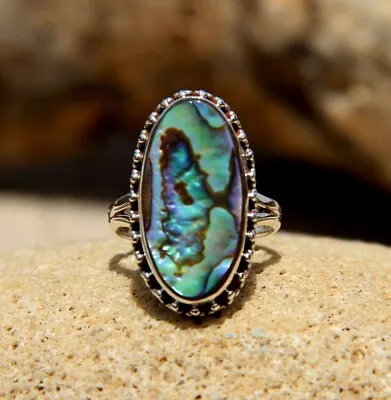Gorgeous Abalone Shell Gemstone 925 Sterling Silver Handmade Ring All Size • $17.03