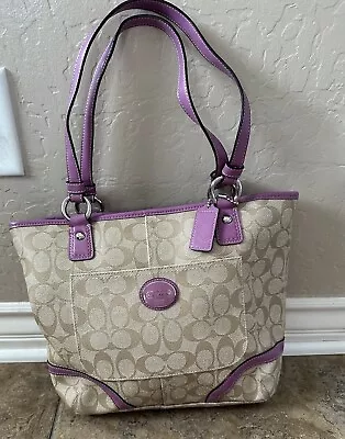 Coach Women's Peyton Carryall Shoulder Tote Handbag Purse Medium Beige/Purple • $200