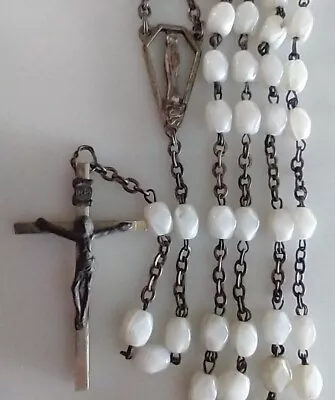 Vintage Catholic Rosary White Faceted Glass Beads • $25.99