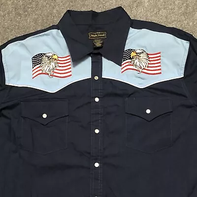 $31.95 • Buy High Noon Western Pearl Snap Shirt Men's Size 2XL Blue Embroidered USA Eagle