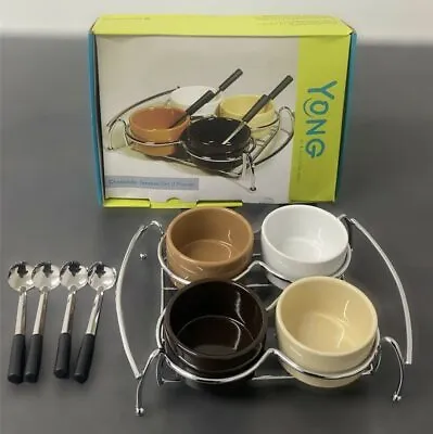 £8.99 • Buy Chocolate Cheese Fondue Set 9 Pieces Ceramic Bowl Melting Pot Tea Light Heated