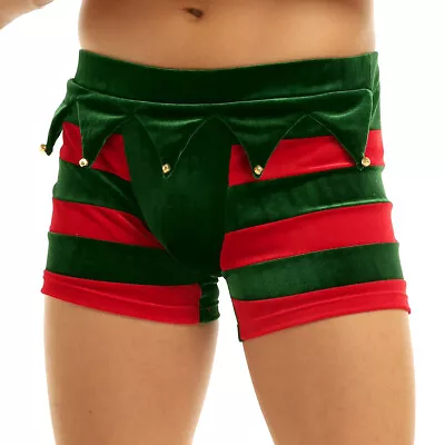 US Mens Velvet Bulge Pouch Boxer Shorts With Bells Christmas Underwear Costume • $7.51