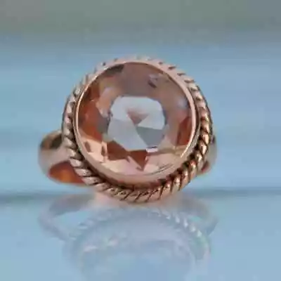 Round Peach Morganite Quartz 925 Sterling Silver Rose Gold Plated Ring Size 7 • $30.76