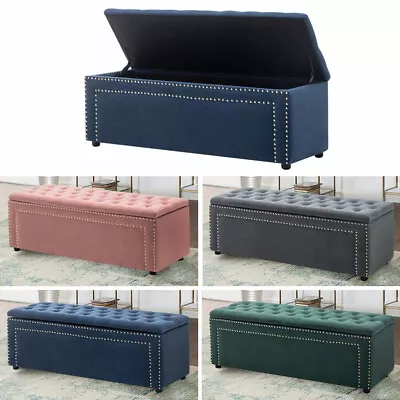 Extra Large Storage Chest Ottoman Box Velvet Window Love Seat Bench Space Saving • £49.95