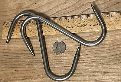 Vintage NOS Stainless Steel 6  Meat Hooks S-Hooks Set Of 2 Very Sharp USA Made • $8.99