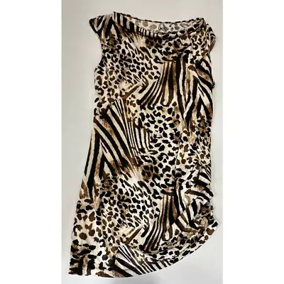 French Connection Dress Women XL Brown Sleeveless Animal Print Ruched Side Modal • $9.69