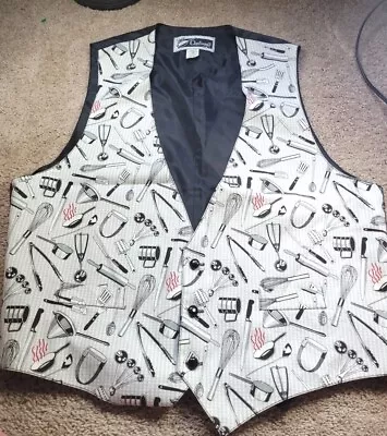 CHEF.WEAR-Wht/Silver/Black Cotton Mens 3B Adjustable Novelty Vest-(L) • $7.95