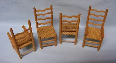 DOLLHOUSE FURNITURE  1980s Concade Miniatures Oak Set 4 Kitchen Chairs (A1) • $39.95