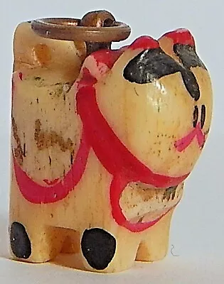  Vint Lucky Cat Maneki-neko Carved Painted Charm Bovine • $22