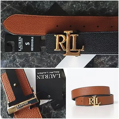 LAUREN RALPH LAUREN Leather Reversible Belt Wide Black - Brown Size S NEW • £64.95