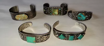 5 Native American Turquoise & Silver Bangles • $46