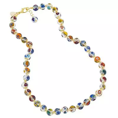 Glass Of Venice Italian Murano Glass Necklace Millefiori Mosaic Transparent Mult • $47.95