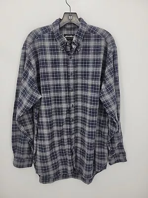 Eddie Bauer Shirt Mens Large Blue Gray Plaid Flannel Button Up Long Sleeve • $22.32