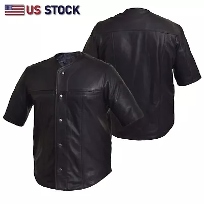 Summer Sporty Perforated Shirt - Half Sleeve Leather Shirt • $149.95