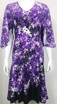 Marc Bouwer Womens Dress Size XS Purple White Floral Petal Stretch Casual Party  • $37.88