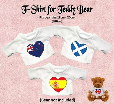 WORLD FLAG HEART DESIGN T-SHIRT FOR 18cm TEDDY BEAR • £6.99