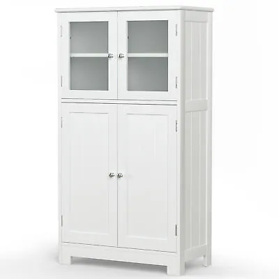 $119.99 • Buy 43  High Bathroom Cabinet Floor Storage Cabinet W Glass Doors Adjustable Shelves