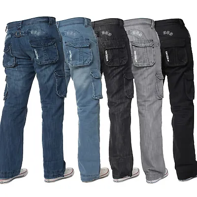 Enzo Mens Cargo Combat Jeans Denim Trousers Casual Work Pants All UK Waist Sizes • $21.14