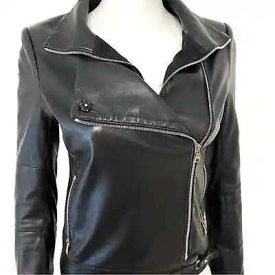 J BRAND Black Double Zip Lamb Leather Moto Jacket XS • $349