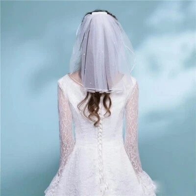 £25.17 • Buy Crystal Beaded Pearl Bride Veil Short 1 Layer Tulle Bridal Flower Girl Accessory