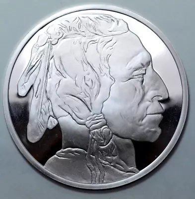 5 OZT 999 SILVER ROUND BUFFALO BISON INDIAN HEAD Highland Mint HUGE BULLION NR$ • £100.95