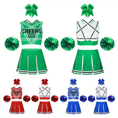 Women's Crop Top And Skirts Suit Bowknot Cheerleading Outfit Competition Fancy • £11.51