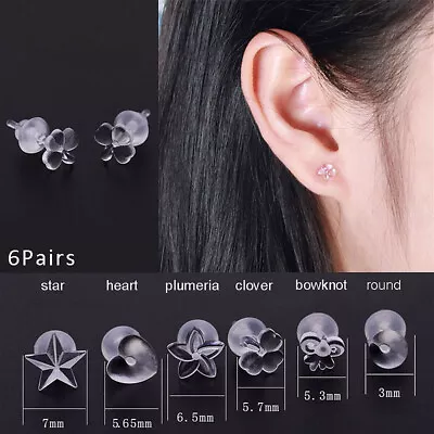 6 Pairs Invisible Clear Earrings Plastic Studs Star Heart Resin Anti-Allergy New • £4.50