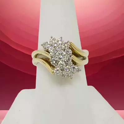 18K Yellow/White Gold Diamond Cluster Ring 1CTTW Size 6.75 Preowned Jewelry • $1325