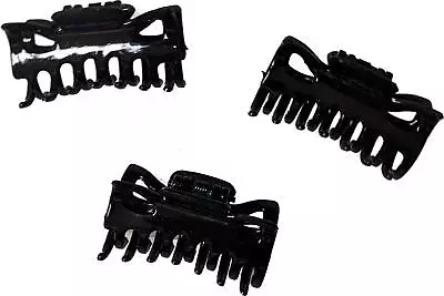 Pack Of 3 Small Mini 4cm Black Plastic Hair Claws Clips Clamps Jaw Clips UK • £3.14