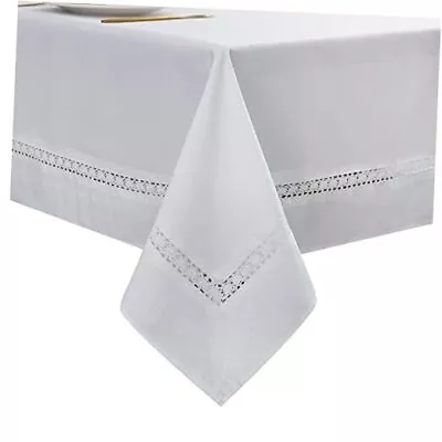  Heavy Duty Fabric Tablecloth With Lace-Waterproof/Wrinkle 60x84  White • $46.38