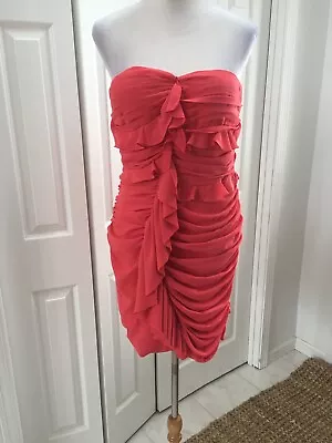 NWT MM Couture By Miss Me Coral Strapless Ruched Wiggle Mini Dress L. Ret $83! • $39.50