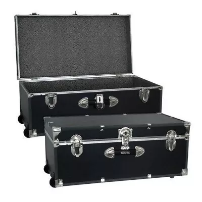 Black Storage Trunk Wheeled Wooden Footlocker Chest Luggage College Dorm Box 30  • $120.90