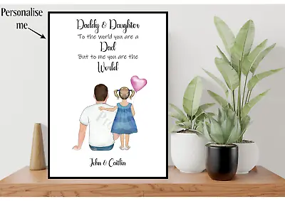 Personalised Daddy Son Daughter Print Dad Fathers Day Present Birthday Gift • £4.97