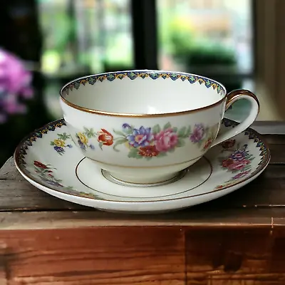 Vintage Theodore Haviland Limoges France Ivory China Floral 5oz Tea Cup & Saucer • £47.50