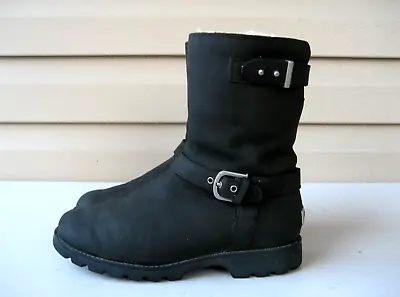 Ugg Womens Biker Black Leather Boots Womens Sz 5.5 1004133 Grindle • $24.90