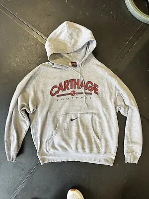 Vintage Nike 1990s Carthage Football Grey Hoody Men’s Size Large Center Swoosh! • $24.99