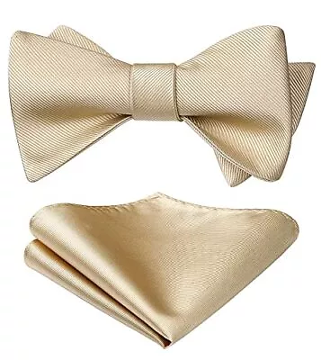  Bow Ties For Men Solid Color Self Tie Bow Tie Pocket Square Set B1-champagne • $26.87