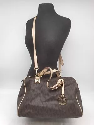 Michael Kors Signature Dark Brown Coated Canvas Satchel Handbag Purse • $34.99
