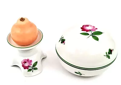 Augarten Wien Porcelain Jewelry Box And Candlestand Viennese Rose Handpainted. • $119