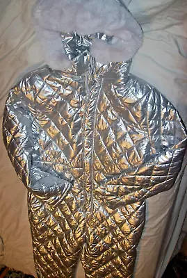 $44.99 • Buy Silver PUFFER SKI SUIT SNOW SUIT ONE PIECE JUMPSUIT WOMEN Size XL NEW No Belt D1