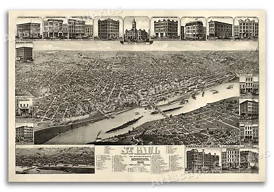 Bird's Eye View 1883 Saint Paul Minnesota Vintage Style City Map - 16x24 • $13.95