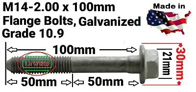 (2 Pieces) M14-2.00x100mm Flange Bolts Grade 10.9 GM 11519150 GM 11561300 • $22.77