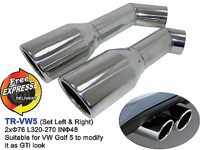 Exhaust Tips Dual Tailpipe Trims 3  76mm For VW Golf V 5 MK5 To Give A GTi Look  • $119