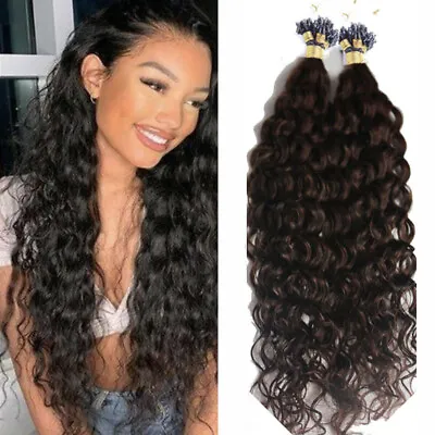 Micro Loop Ring Bead Links Hair Indian Remy Deep Curly Human Hair Extensions • $73.47