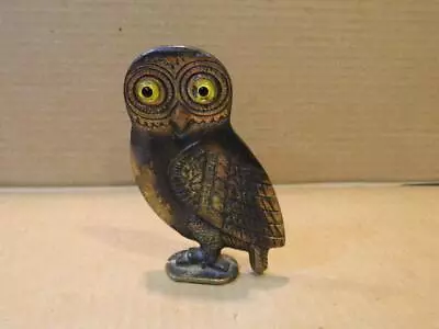 Brass Hand Worked 4 1/2  Owl Figure Paperweight Glass Eyes Vintage • $7.99